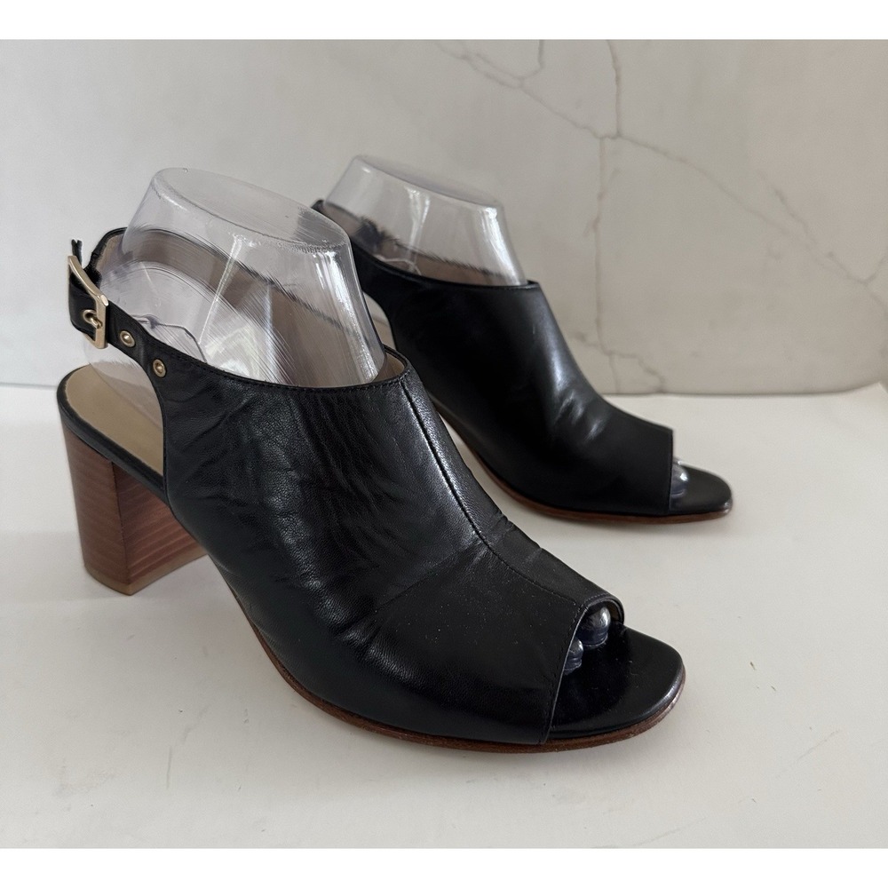 HOBBS LONDON black leather open toe slingback block heels sz 38/7 US